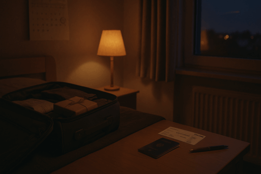 Zimmer mit halb gepackten Koffern