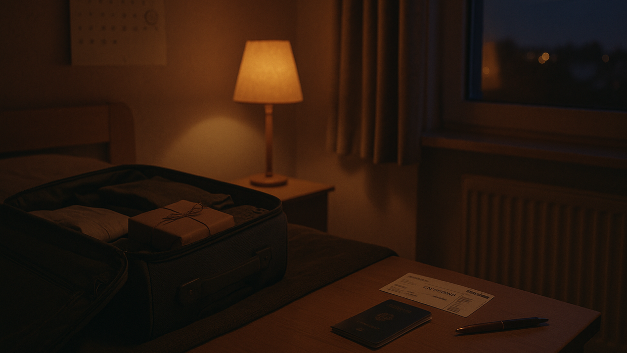 Zimmer mit halb gepackten Koffern